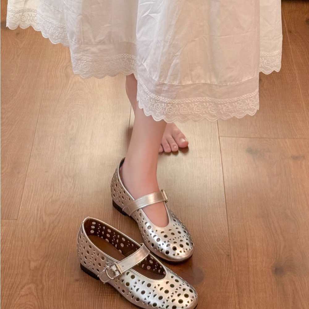 Silver Mary Jane Flats
